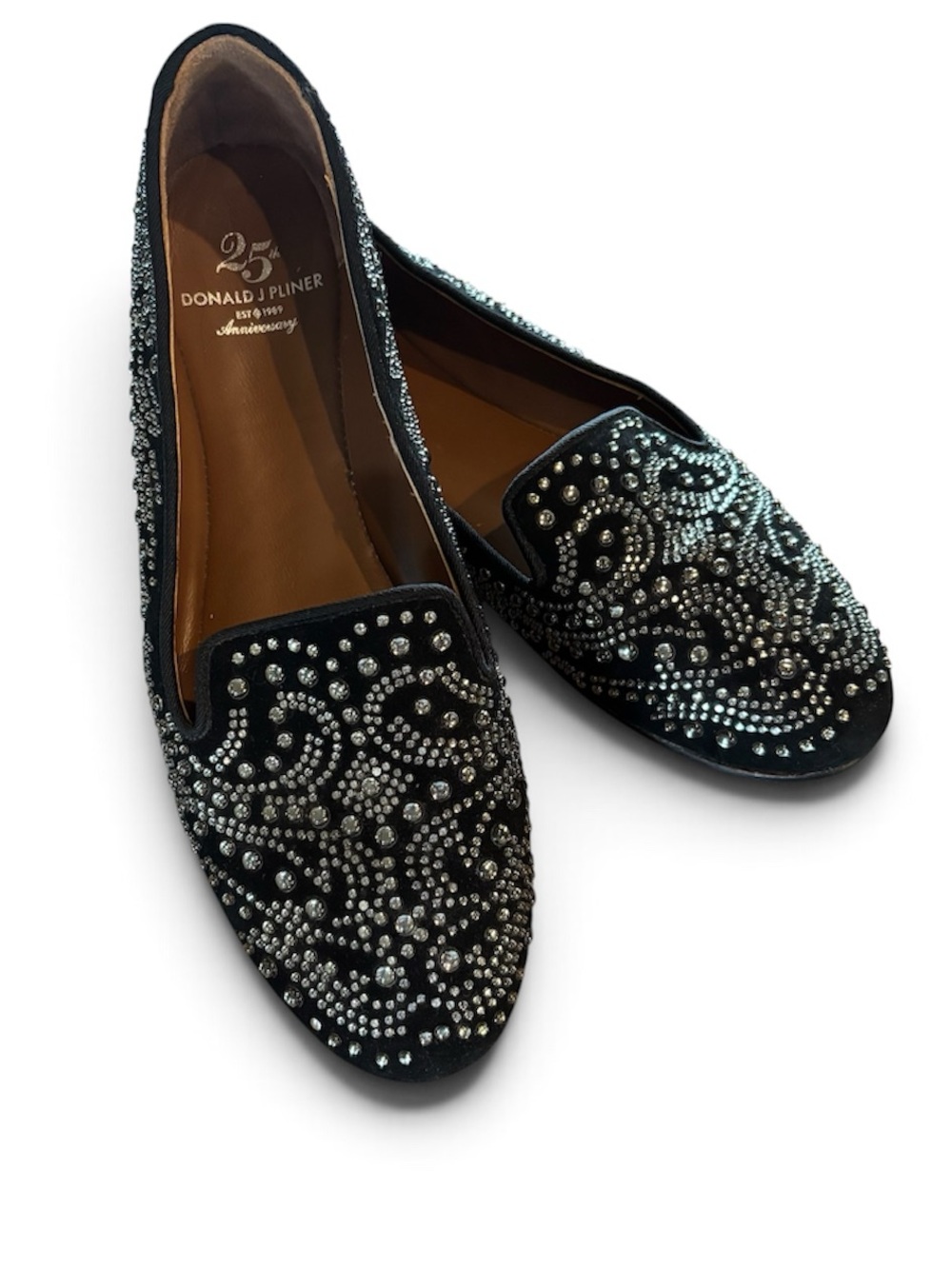 Donald J. Pliner Black 25th Anniversary “Debbi” Embellished Loafer Flats,Sz 7.5M